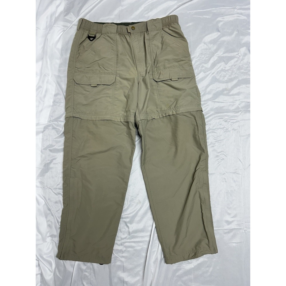 LL Bean Nylon Convertible Hiking Cargo Pants Outdoors Elastic Waist, Tan 36x30
